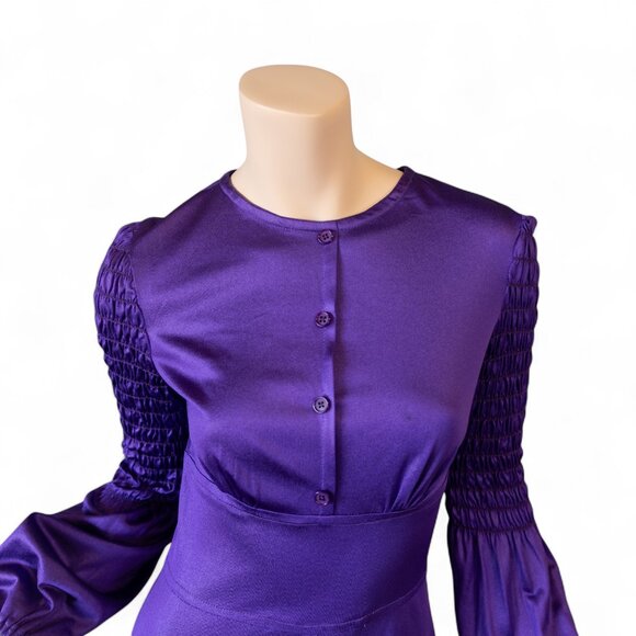 VINTAGE 70s FRANCES FORD PURPLE Maxi Dress * Made in England * Medium - Picture 7 of 17